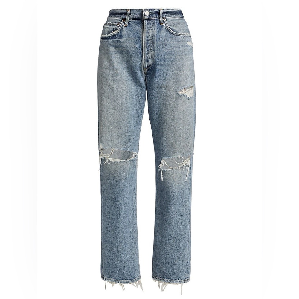 AGOLDE 
90s High-Rise Distressed Straight-Leg Jeans - Isolate Medium Indigo